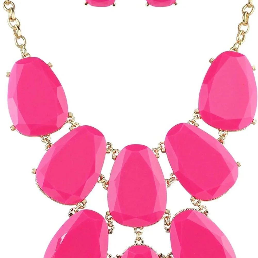 Chunky Bubble Necklace with Earrings for Women Adjustable Zinc Alloy Statement